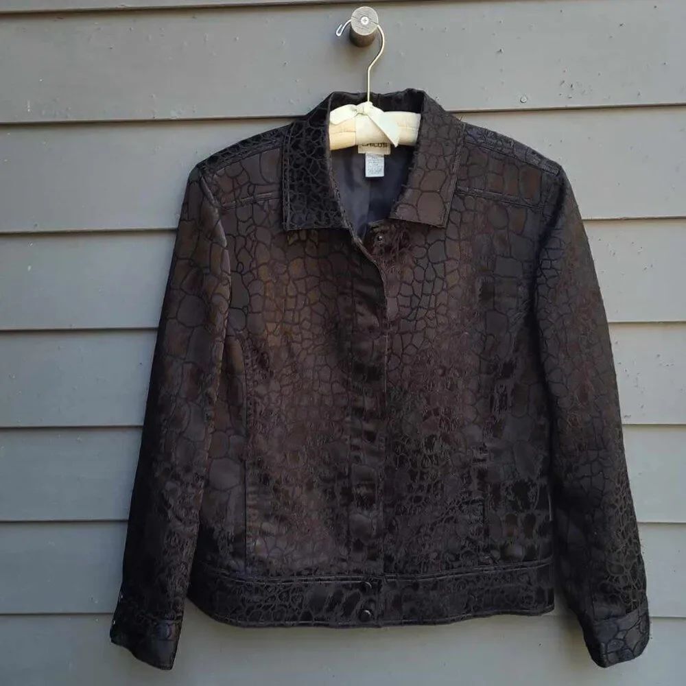 Chicos BLACK Animal Print Jacket Chico's size 1